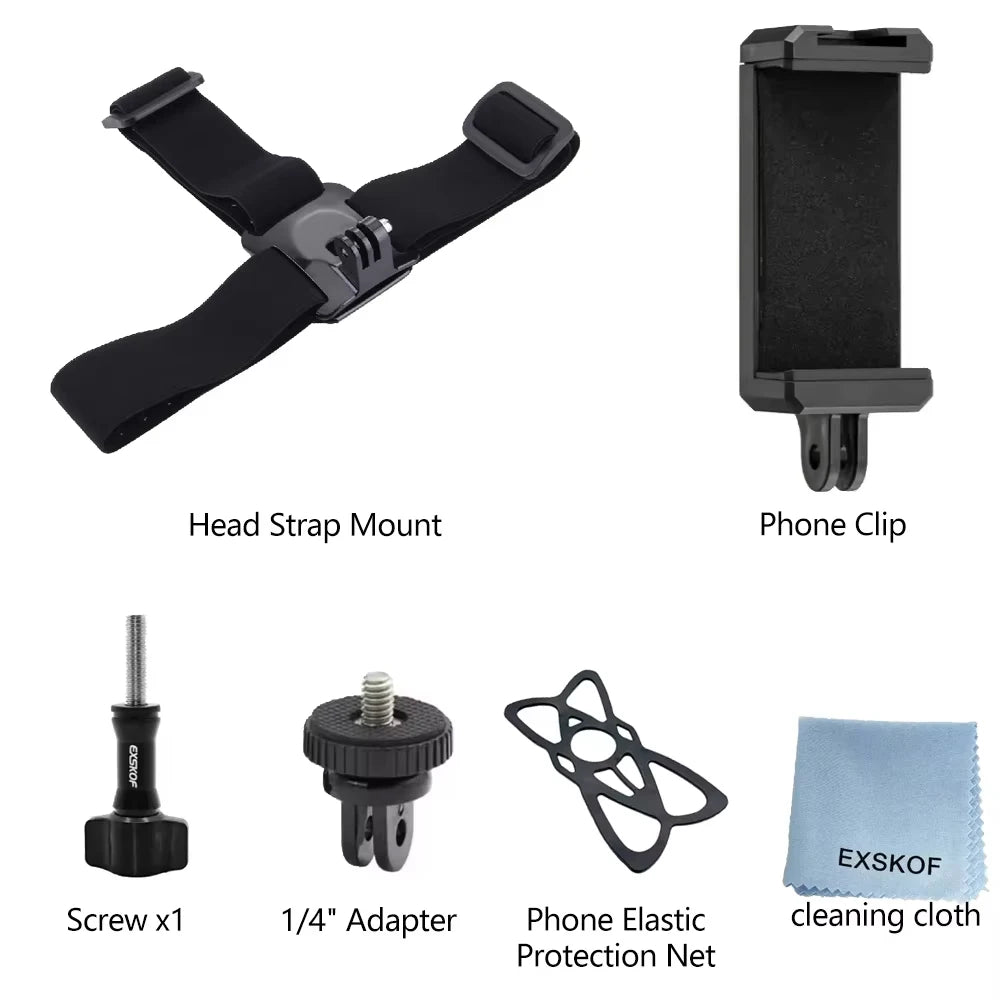 Action Camera Accessories Kit Head Strap Chest Strap Mount Adjustable Holder for GoPro Phone DJI Osmo SJCAM AKASO insta360