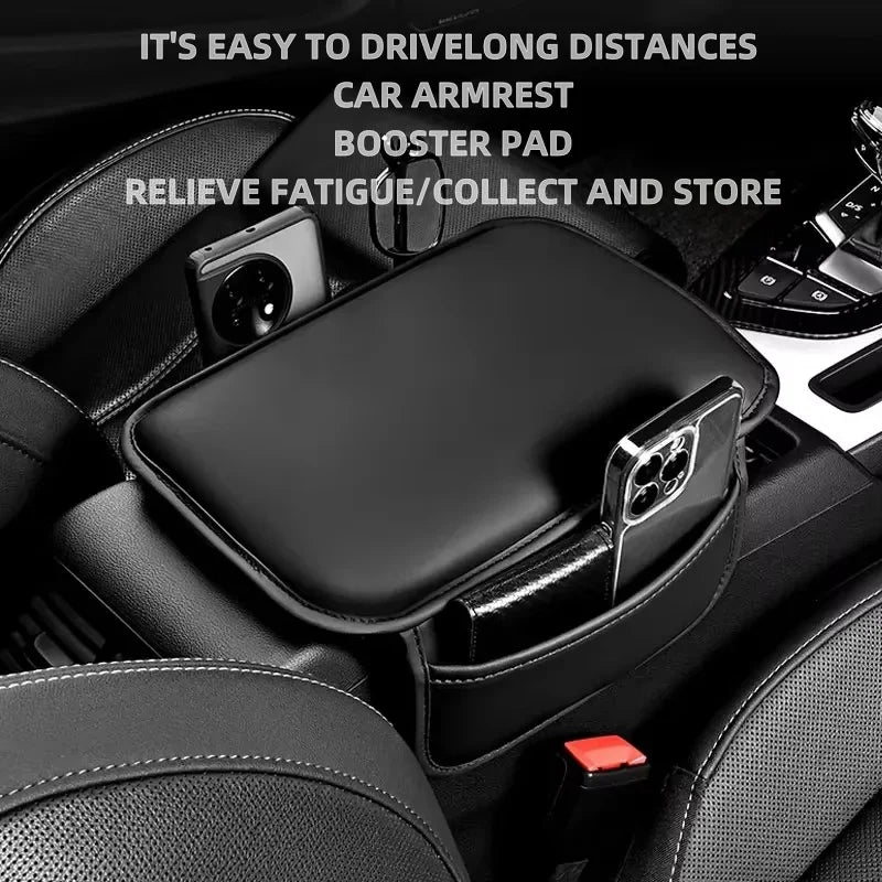 Car Center Console Protector Cover Upgraded Armrest Box Cushion Arm Rest Mat with Side Storage Pocket PU Leather Car Accessories