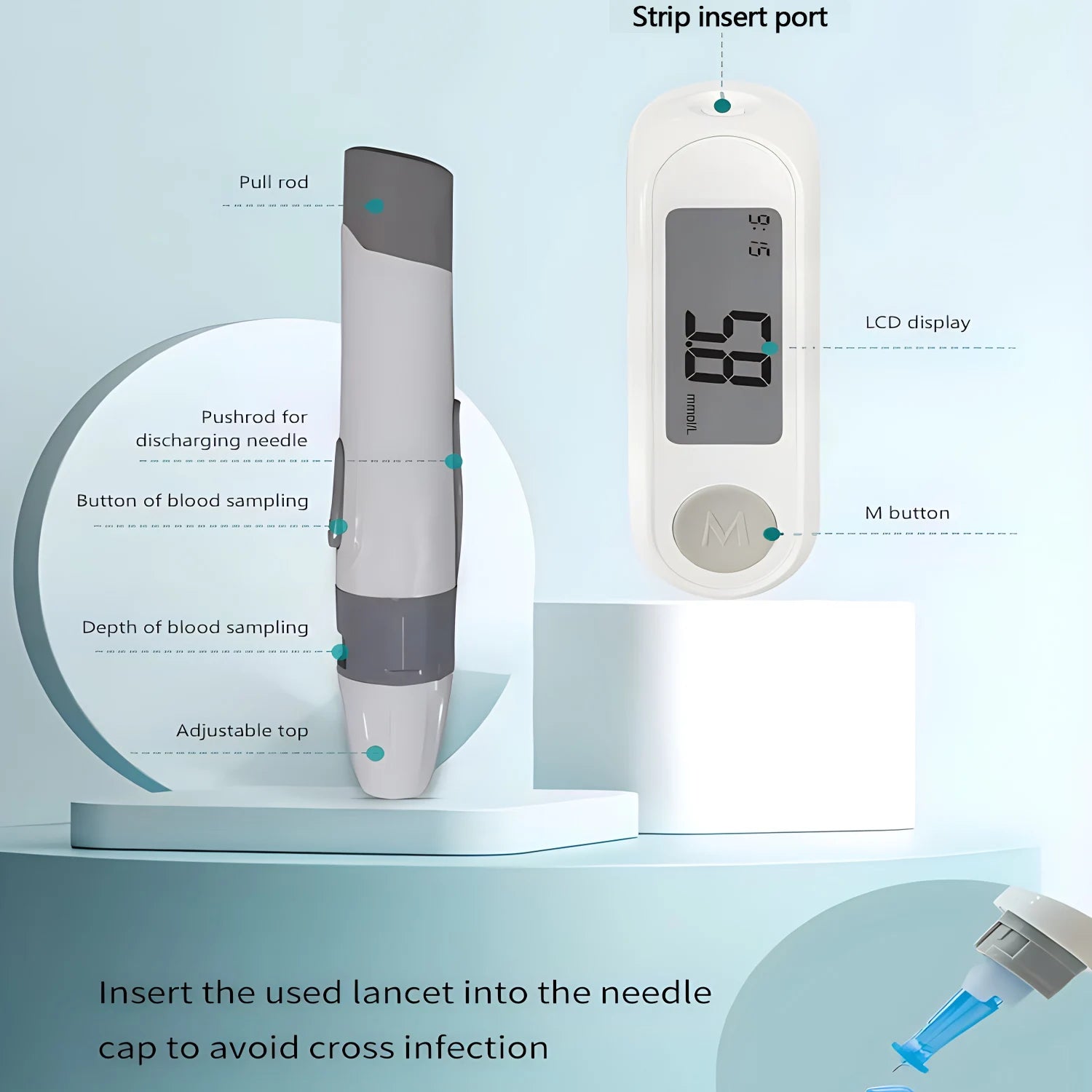 Blood Glucose Meter Diabetes Testing Kit Diabetes Lancet Machine Glucometer with 50pcs Test Strips+50 Lancets Blood Sugar Meter