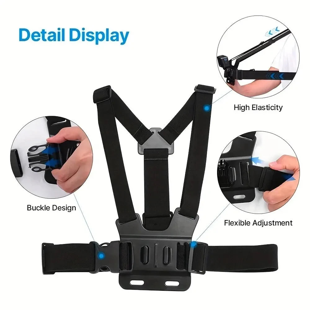 Action Camera Accessories Kit Head Strap Chest Strap Mount Adjustable Holder for GoPro Phone DJI Osmo SJCAM AKASO insta360