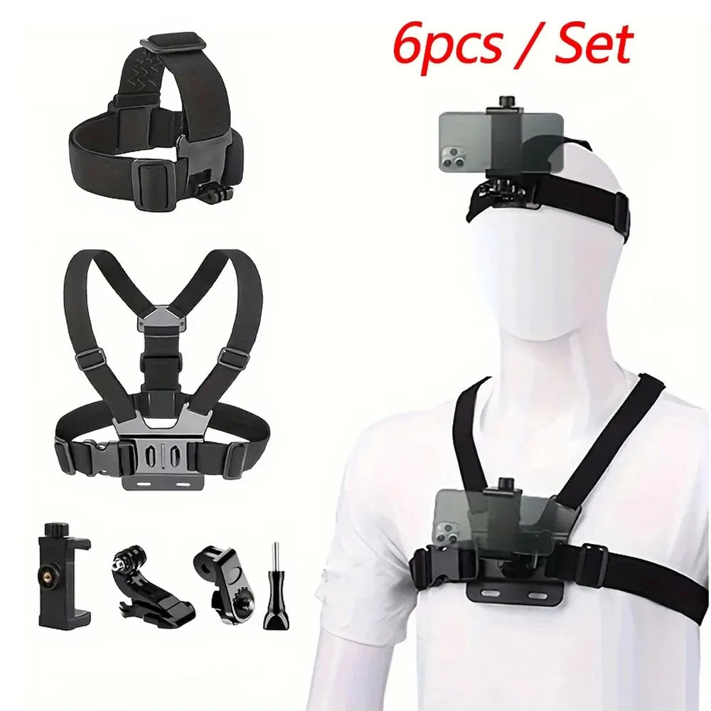 Action Camera Accessories Kit Head Strap Chest Strap Mount Adjustable Holder for GoPro Phone DJI Osmo SJCAM AKASO insta360