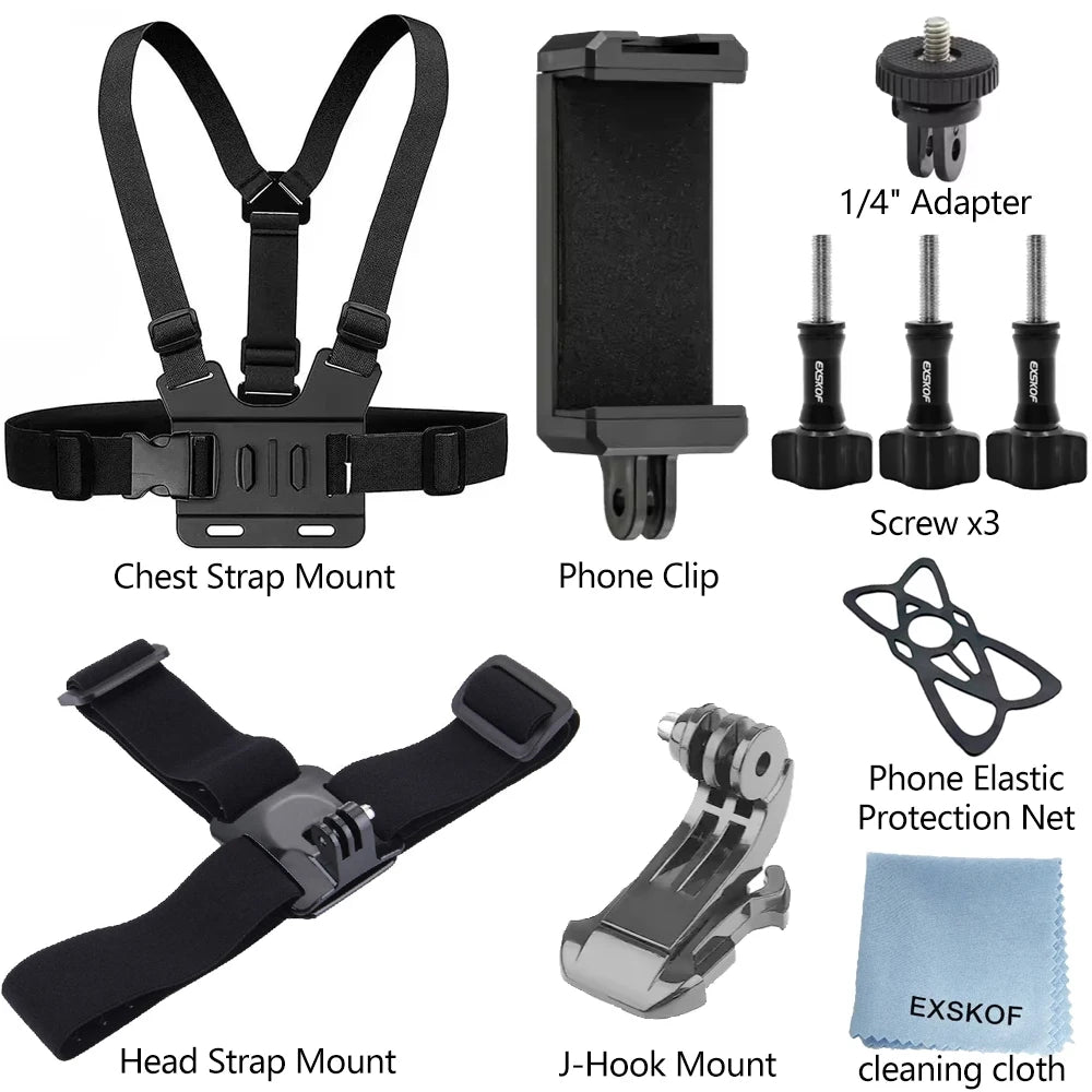 Action Camera Accessories Kit Head Strap Chest Strap Mount Adjustable Holder for GoPro Phone DJI Osmo SJCAM AKASO insta360