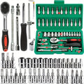 46Pcs Family Tools 1/4 Set Mechanic Tool Kits for Auto Repair Hous with Sockets Metric Hex Bit Socket Set inch Ratchet Wrench